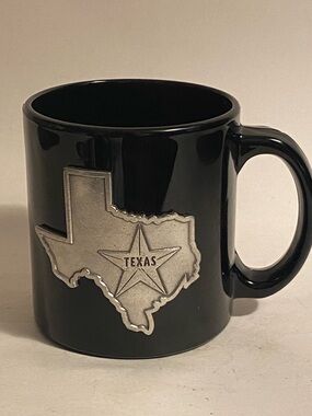Black Texas State Silver Emblem Ceramic Coffee Mug USA